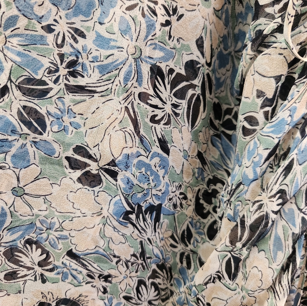 Veronica Beard Silk Dress Maggie Floral Print 3/4 Sleeve Shirred Mini Blue Sz 4 - Picture 8 of 16
